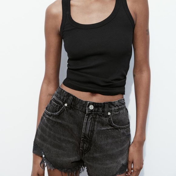 ZARA High Waisted Denim Jean Cutoff Shorts 6 - Picture 2 of 3